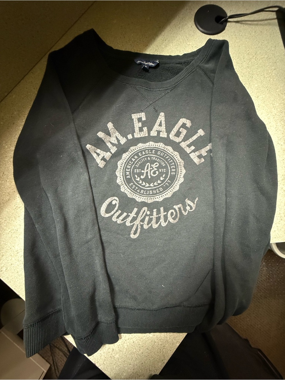 American Eagle Outfitters Black Crewneck Sweatshirt with Gray Logo